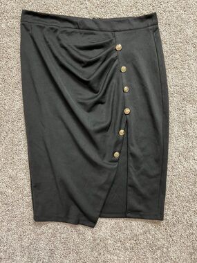Goodtime USA Women Black Midi Skirt Button Detail Ruched Stretch Size 3XL